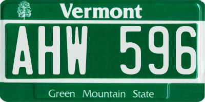 VT license plate AHW596
