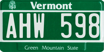 VT license plate AHW598