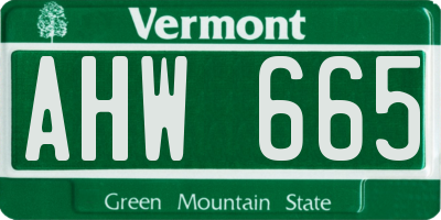 VT license plate AHW665