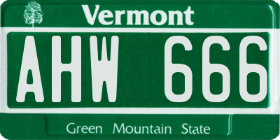 VT license plate AHW666