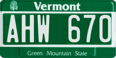 VT license plate AHW670