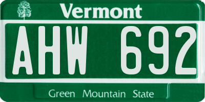 VT license plate AHW692