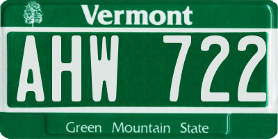 VT license plate AHW722