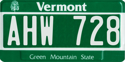VT license plate AHW728