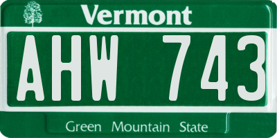 VT license plate AHW743