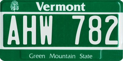 VT license plate AHW782