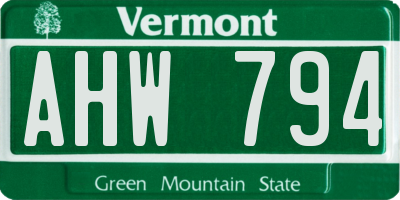 VT license plate AHW794