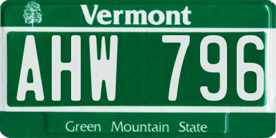 VT license plate AHW796