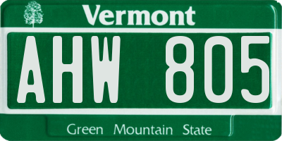 VT license plate AHW805