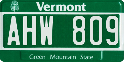VT license plate AHW809
