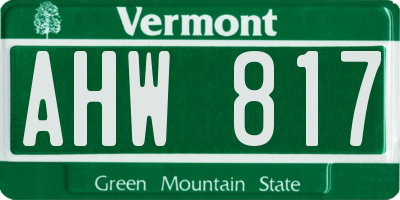 VT license plate AHW817