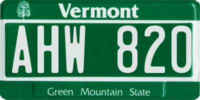 VT license plate AHW820
