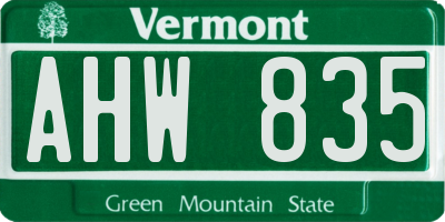 VT license plate AHW835