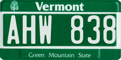 VT license plate AHW838