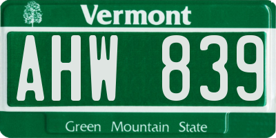 VT license plate AHW839