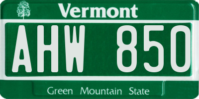 VT license plate AHW850