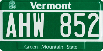 VT license plate AHW852
