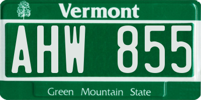VT license plate AHW855