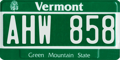 VT license plate AHW858
