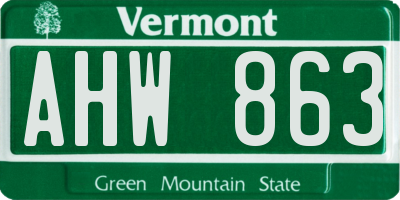 VT license plate AHW863