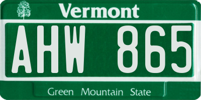 VT license plate AHW865