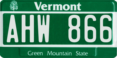 VT license plate AHW866