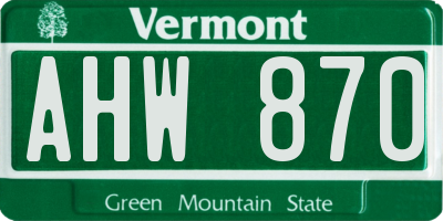 VT license plate AHW870