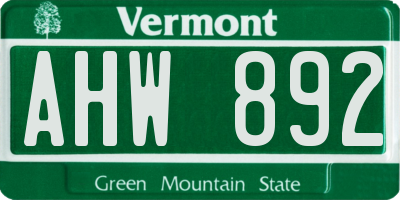 VT license plate AHW892