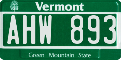 VT license plate AHW893