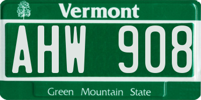 VT license plate AHW908