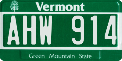 VT license plate AHW914