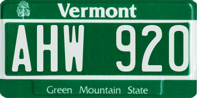 VT license plate AHW920