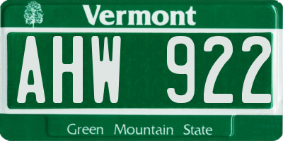 VT license plate AHW922