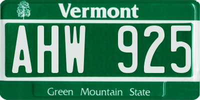 VT license plate AHW925