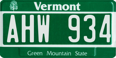 VT license plate AHW934