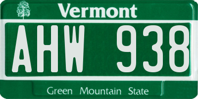 VT license plate AHW938
