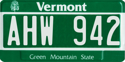 VT license plate AHW942