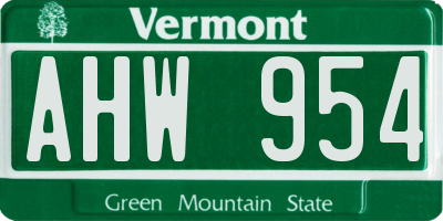 VT license plate AHW954