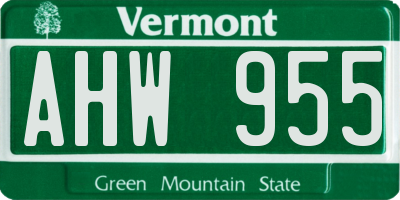 VT license plate AHW955