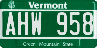 VT license plate AHW958
