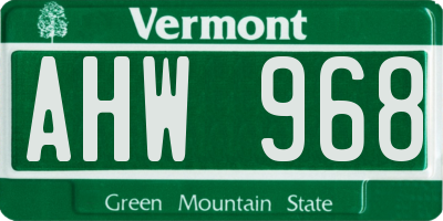 VT license plate AHW968