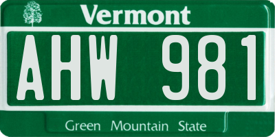 VT license plate AHW981