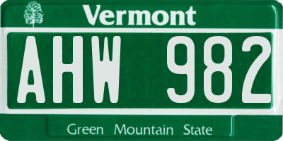 VT license plate AHW982