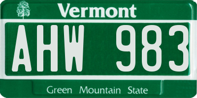 VT license plate AHW983