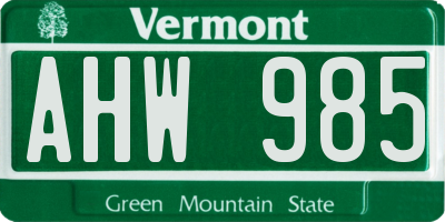 VT license plate AHW985
