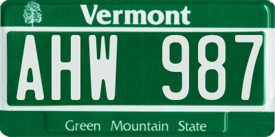 VT license plate AHW987