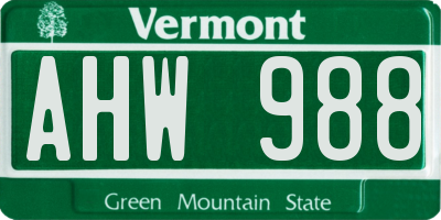 VT license plate AHW988