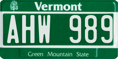 VT license plate AHW989