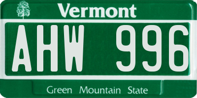 VT license plate AHW996