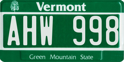 VT license plate AHW998